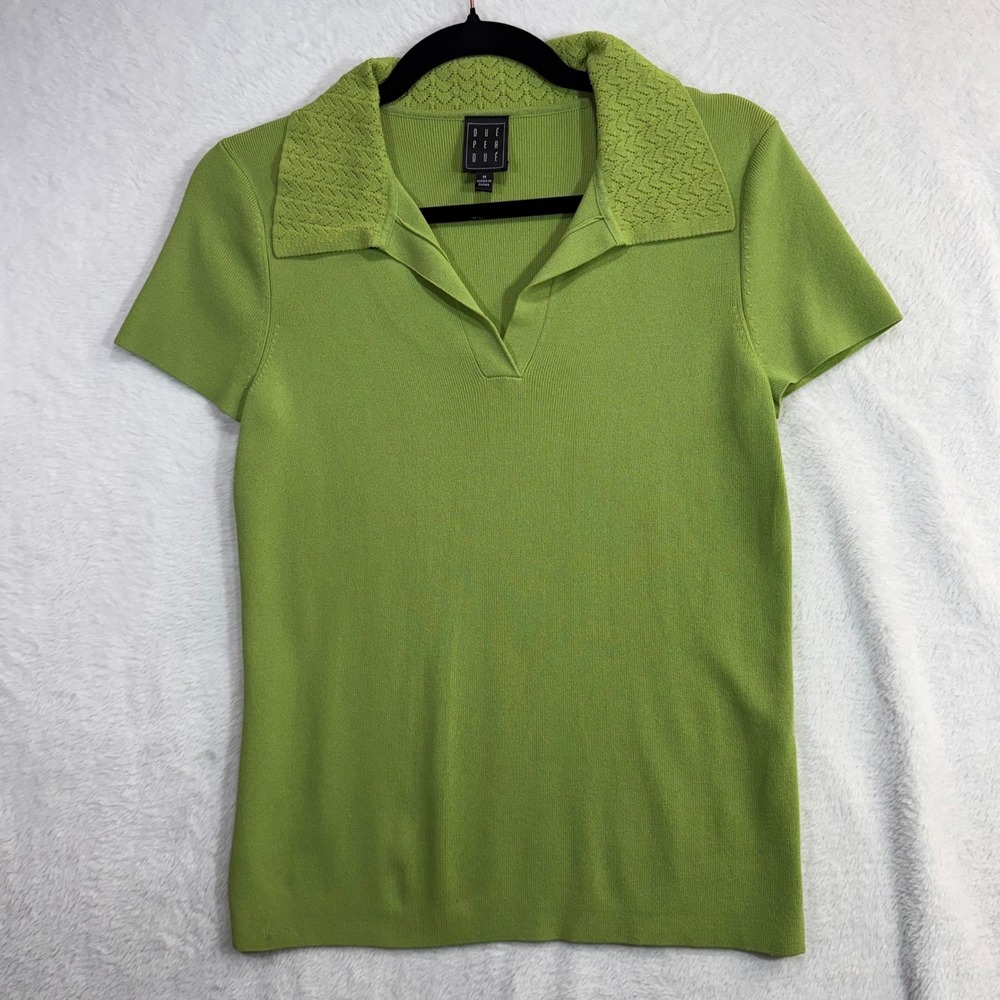 Due Per Due M Knit Polo Top Lime Green Stretch Preppy Spring Sporty Pastel 90s